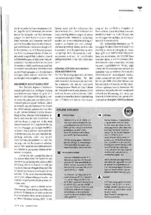Vorschauseite 2: DIGITALE DATENVERARBEITUNG UND DOKUMENTATIONHL7 als Standard der digitalen Kommunikation