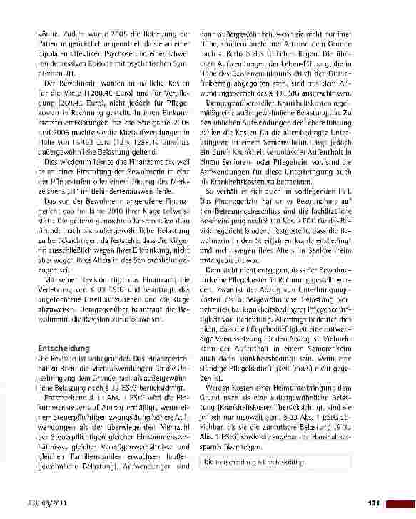 Vorschauseite 2: Heimkosten als außergewöhnliche Belastung gem. § 33 EStG BFH vom 13.10.2010 (VI R 38/09)