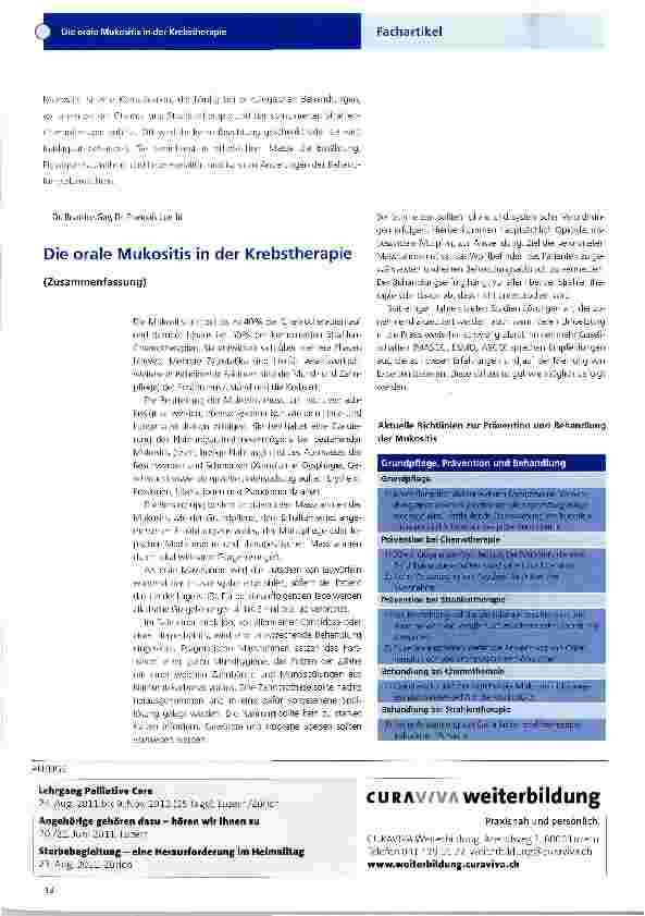 Vorschauseite 1: Die orale Mukositis in der Krebstherapie
