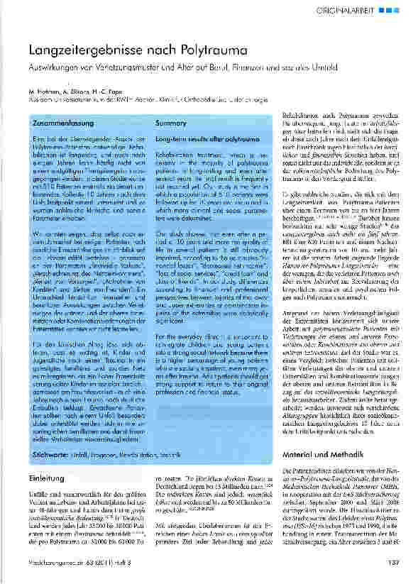 Vorschauseite 1: Langzeitergebnisse nach Polytrauma