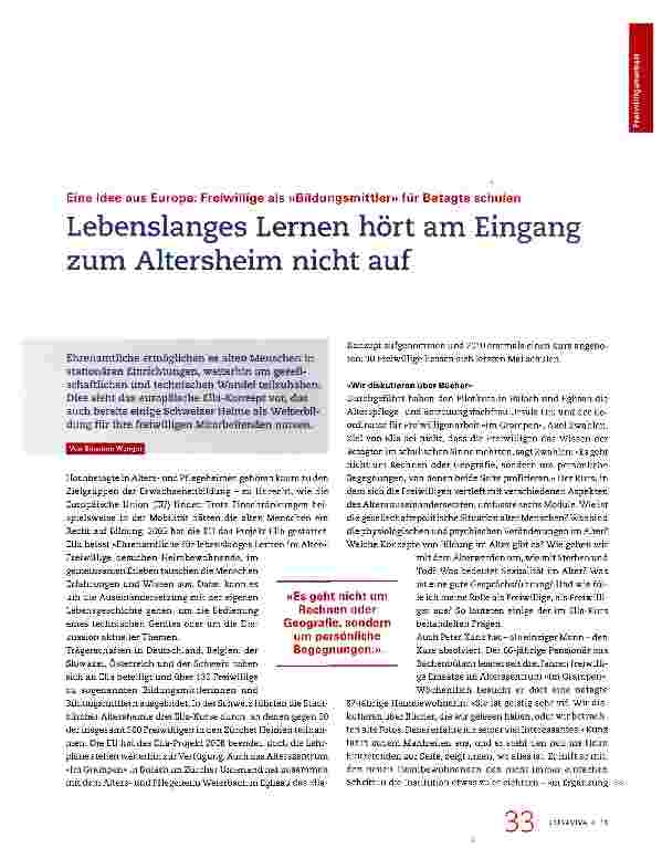 Vorschauseite 1: Lebenslanges Lernen hört am Eingang zum Altersheim nicht auf