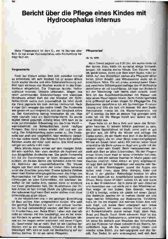 Vorschauseite 1: Bericht über die Pflege eines Kindes mit Hydrocephalus internus