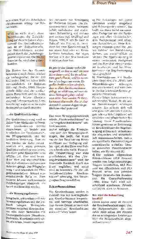 Vorschauseite 3: Wirtschaftlich arbeiten - Kostendämpfung im Gesundheitswesen 7. Platz B. Braun-Preis