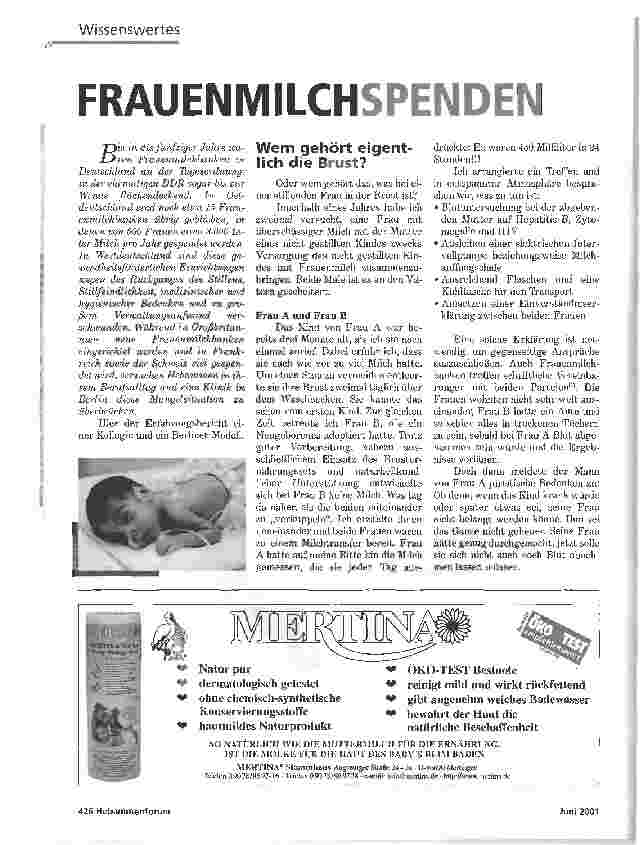 Vorschauseite 1: FRAUENMILCHSPENDEN