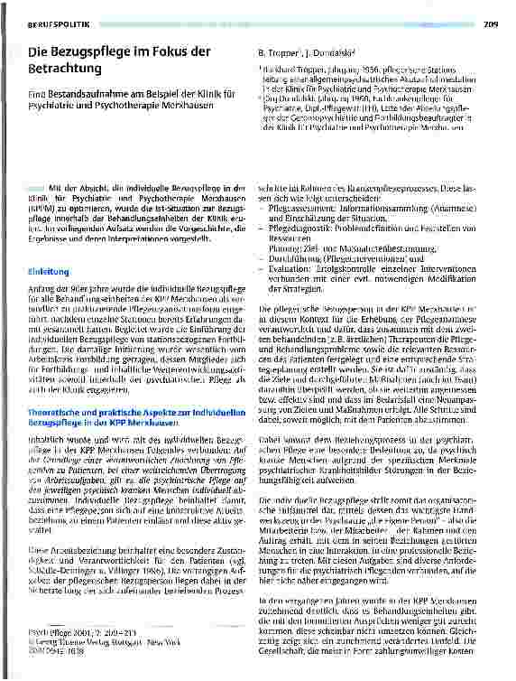 Vorschauseite 1: Die Bezugspflege im Fokus der Betrachtung Eine Bestandsaufnahme am Beispiel der Klinik für Psychiatrie und Psychotherapie Merxhausen