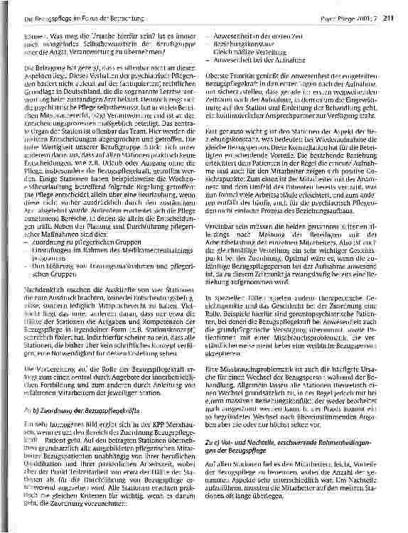 Vorschauseite 3: Die Bezugspflege im Fokus der Betrachtung Eine Bestandsaufnahme am Beispiel der Klinik für Psychiatrie und Psychotherapie Merxhausen