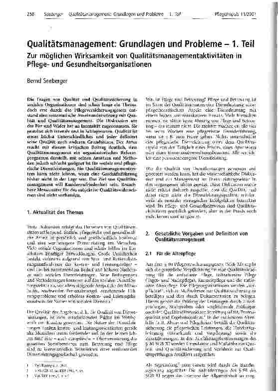 Vorschauseite 1: Qualitätsmanagement: Grundlagen und Probleme - Teil 1 Zur möglichen Wirksamkeit von Qualitätsmanagementaktivitäten in Pflegeund Gesundheitsorganisationen