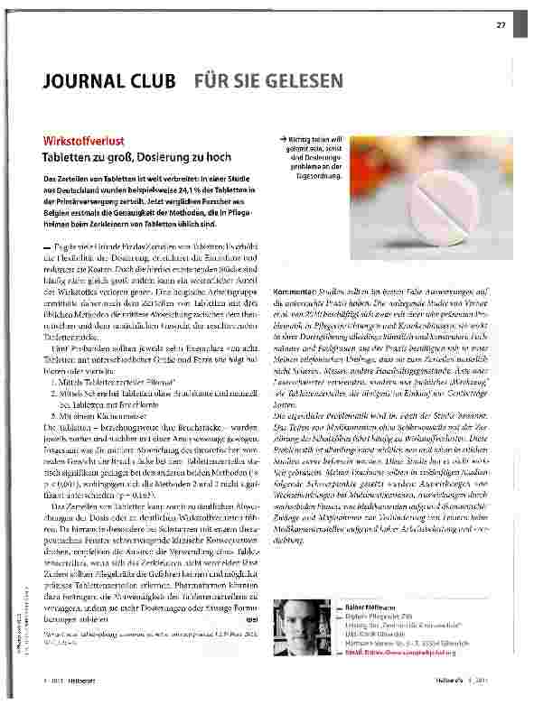 Vorschauseite 1: WirkstoffverlustTabletten zu groß, Dosierung zu hoch