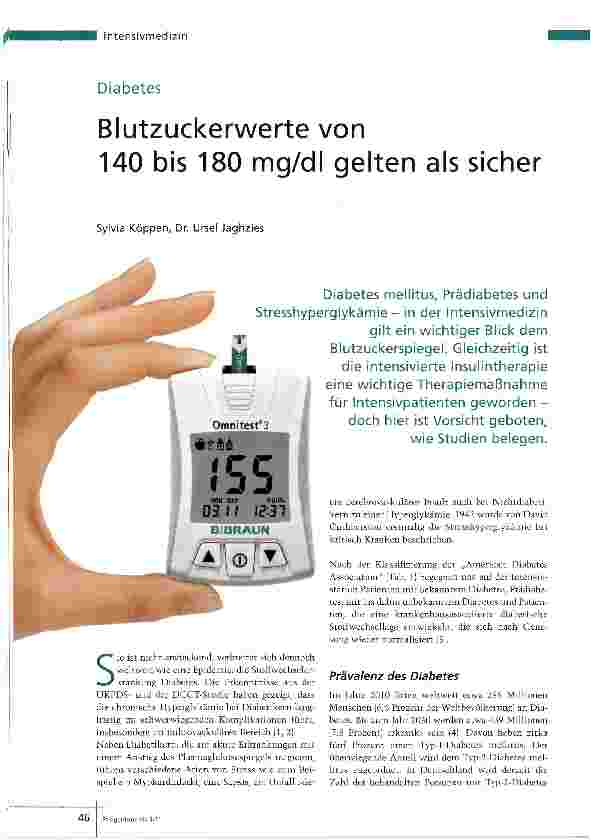 Vorschauseite 1: Blutzuckerwerte von 140 bis 180 mg/dl gelten als sicher