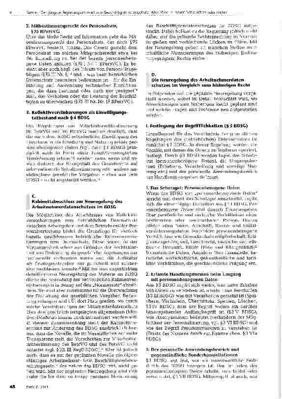 Vorschauseite 2: Der jüngste Regierungsentwurf zum Beschäftigtendatenschutz: Alter Wein in neuen Schläuchen oder mehr?