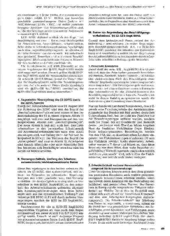 Vorschauseite 3: Der jüngste Regierungsentwurf zum Beschäftigtendatenschutz: Alter Wein in neuen Schläuchen oder mehr?