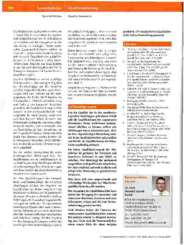 Vorschauseite 6: Darstellung der Anästhesiologie im Qualitätsbericht