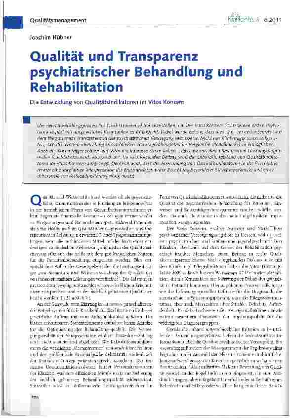 Vorschauseite 1: Qualität und Transparenz psychiatrischer Behandlung und Rehabilitation