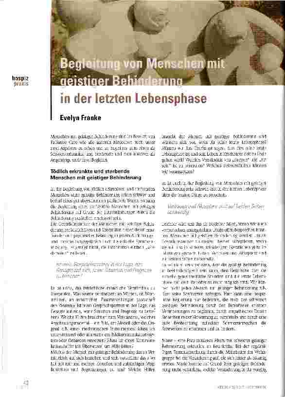 Vorschauseite 1: Begleitung von Menschen mit geistiger Behinderung in der letzten Lebensphase