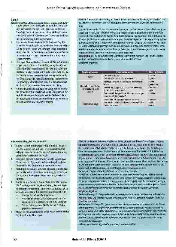 Vorschauseite 2: Arbeitsvorschläge und Erwartungshorizont zum Thema: Pflegesituationen bei Diabetes mellitus