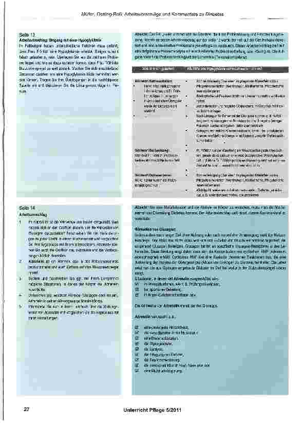 Vorschauseite 4: Arbeitsvorschläge und Erwartungshorizont zum Thema: Pflegesituationen bei Diabetes mellitus