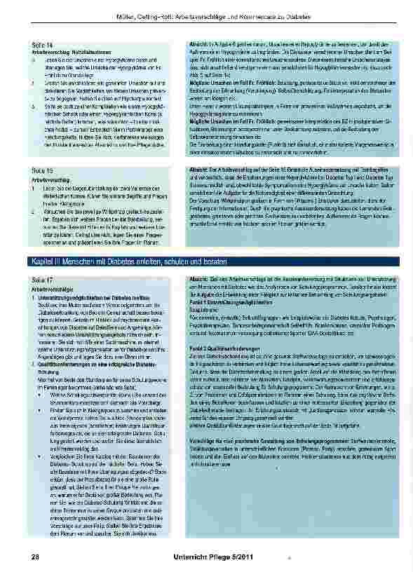 Vorschauseite 5: Arbeitsvorschläge und Erwartungshorizont zum Thema: Pflegesituationen bei Diabetes mellitus