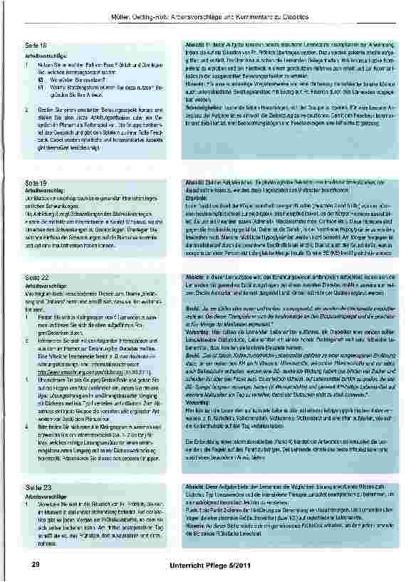 Vorschauseite 6: Arbeitsvorschläge und Erwartungshorizont zum Thema: Pflegesituationen bei Diabetes mellitus