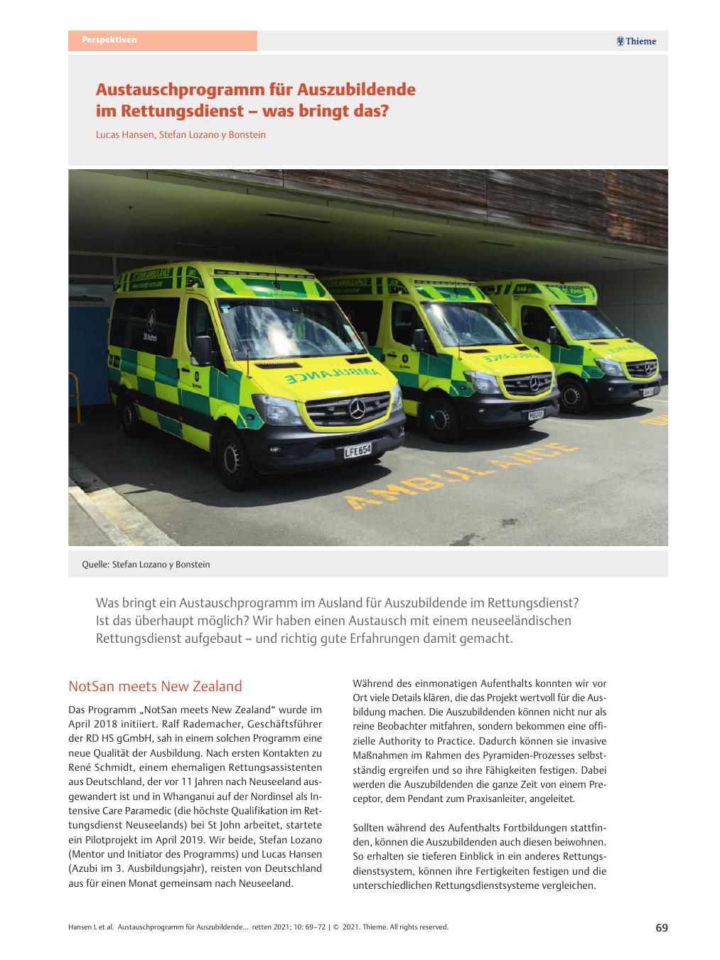 Vorschauseite 1: Austauschprogramm für Auszubildende im Rettungsdienst? Was bringt das?