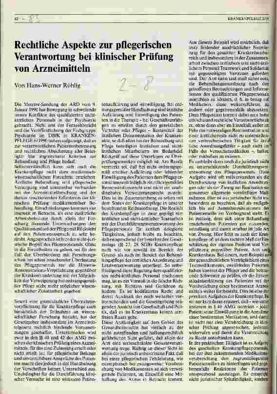 Vorschauseite 1: Rechtliche Aspekte zur pflegerischen Verantwortung bei klinischer Prüfung von Arzneimitteln
