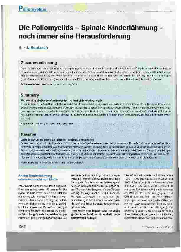 Vorschauseite 1: Die Poliomyelitis - Spinale Kinderlähmung noch immer eine Herausforderung