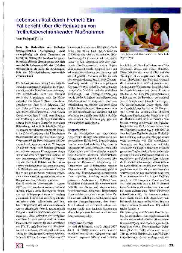 Vorschauseite 1: Lebensqualität durch Freiheit: Ein Fallbericht über die Reduktion von freiheitsbeschränkenden Maßnahmen