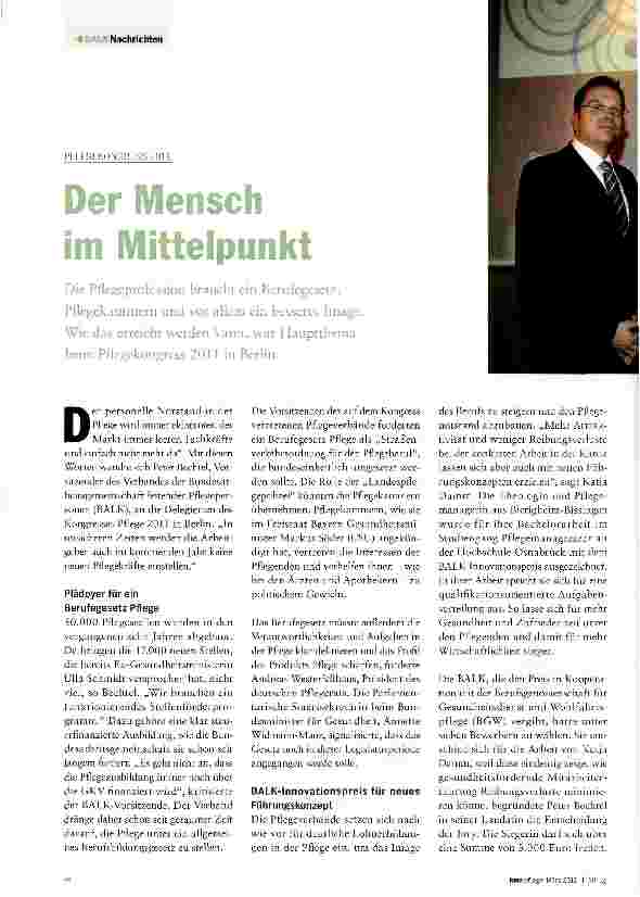 Vorschauseite 1: PFLEGEKONGRESS 2011Der Mensch im Mittelpunkt