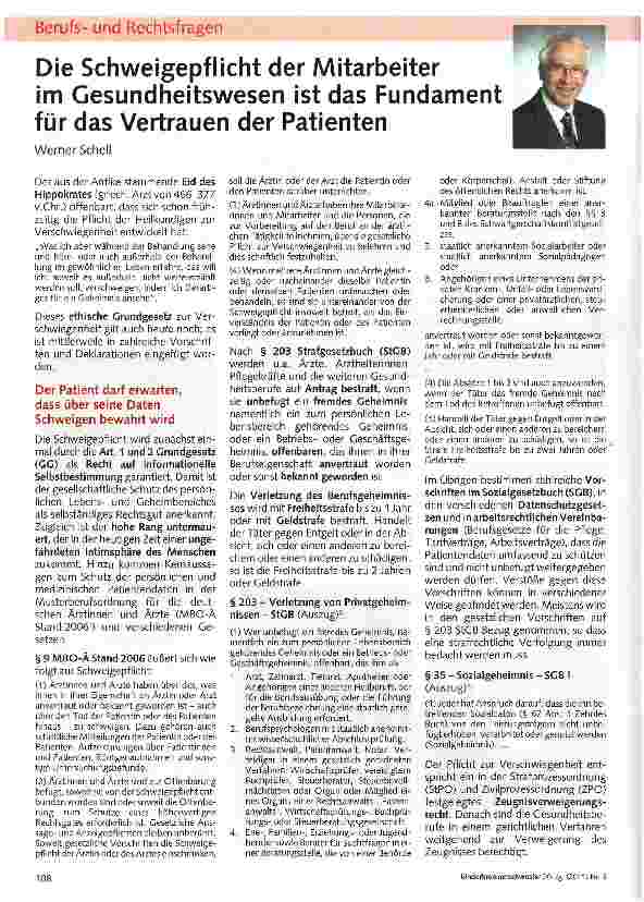 Vorschauseite 1: Die Schweigepflicht der Mitarbeiterim Gesundheitswesen ist das Fundamentfür das Vertrauen der Patienten