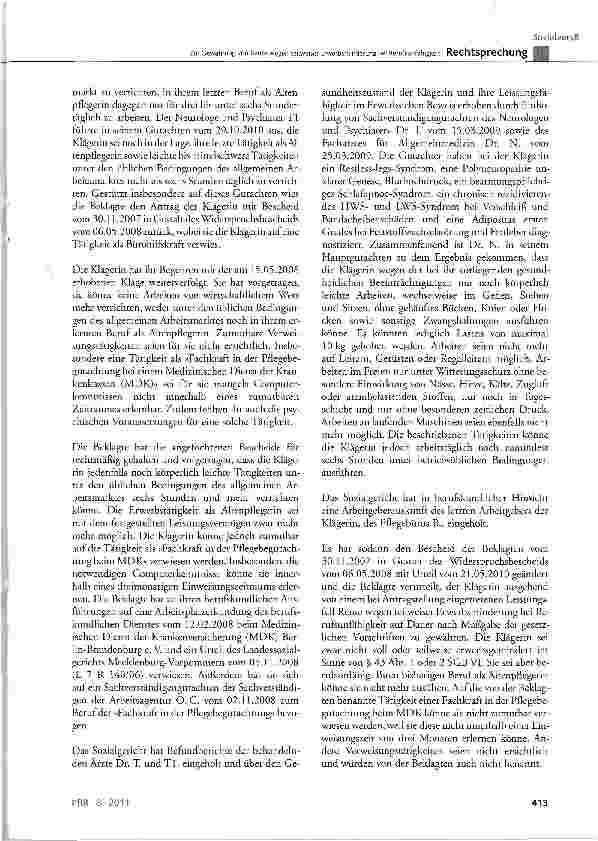 Vorschauseite 3: Zur Gewährung von Rente wegen teilweiser Erwerbsminderung bei BerufsunfähigkeitSCß VI § 43 Abs. 1 Satz 1 Nr. 2 und 3, § 240 Abs. 1; Anlage 1 zur AltPflAPrV