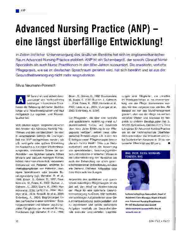 Vorschauseite 1: Advanced Nursing Practice (ANP) -eine längst überfällige Entwicklung!