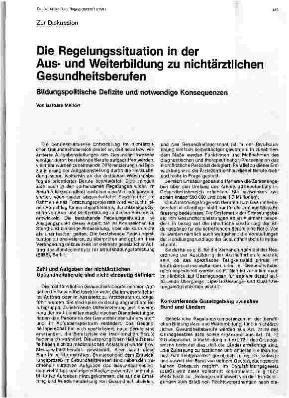 Vorschauseite 1: Die Regelsituation in der Aus-u. Weiterbildung zu nichtärztlichen Gesundheitsberufen