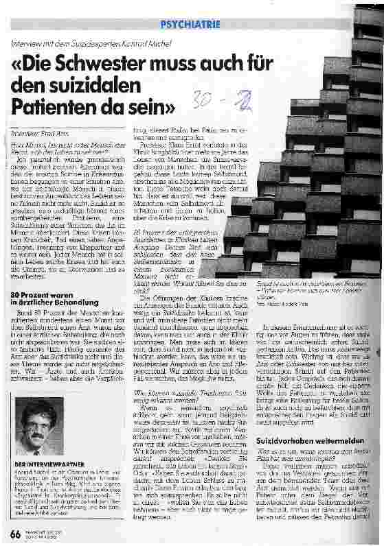 Vorschauseite 1: Die Schwester muß auch für den suizidalen Patienten da sein Interview mit dem Suizidexperten Konrad Michel