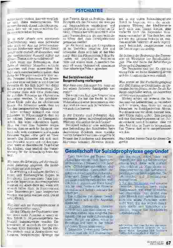 Vorschauseite 2: Die Schwester muß auch für den suizidalen Patienten da sein Interview mit dem Suizidexperten Konrad Michel