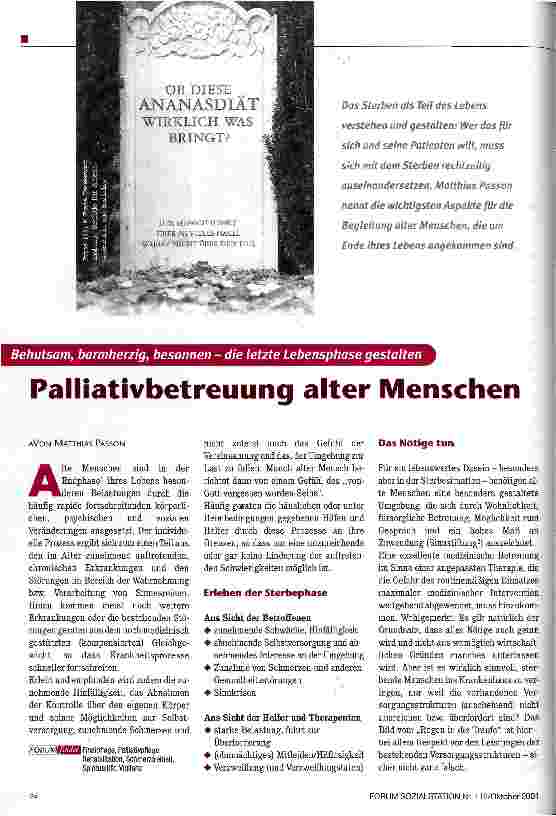 Vorschauseite 1: Palliativbetreuung alter Menschen