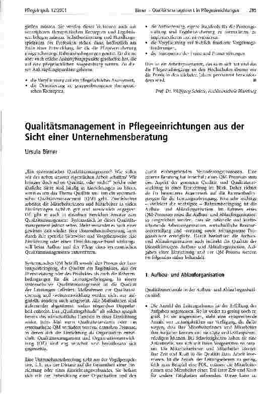 Vorschauseite 1: Qualitätsmanagement in Pflegeeinrichtungen aus der Sicht einer Unternehmensberatung