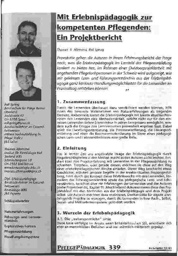 Vorschauseite 1: Mit Erlebnispädagogik zur kompetenten Pflegenden Ein Projektbericht