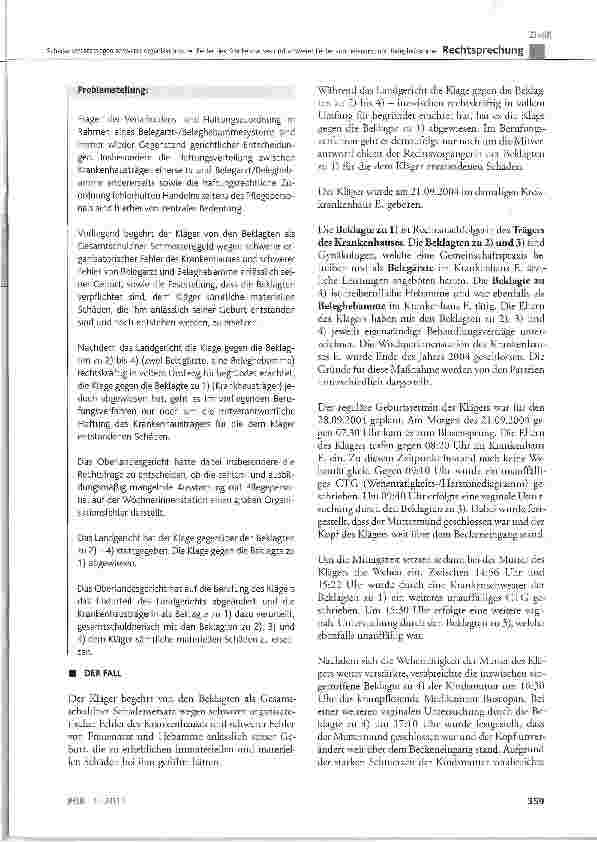 Vorschauseite 2: Schadensersatz wegen schwerer organisatorischer Fehler des Krankenhauses und schwerer Fehler von Belegarzt und Beleghebamme