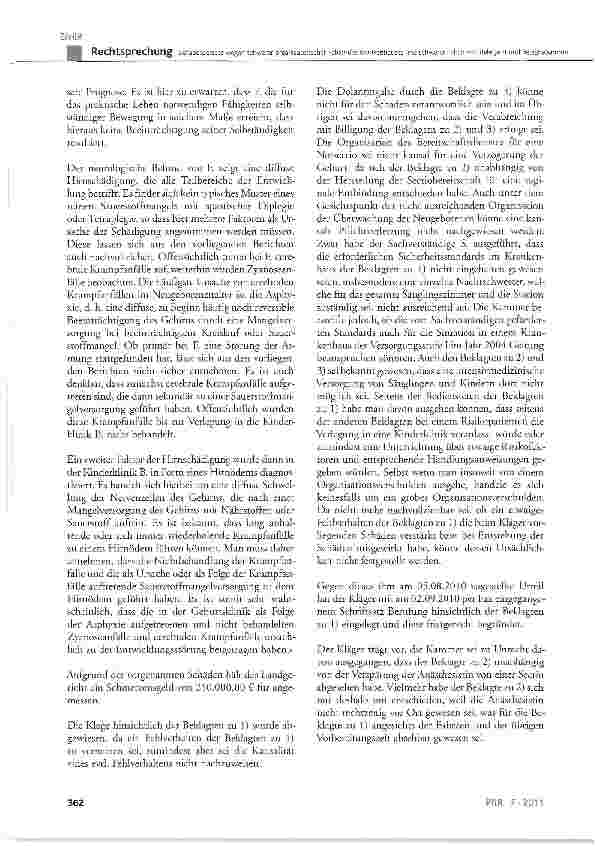 Vorschauseite 5: Schadensersatz wegen schwerer organisatorischer Fehler des Krankenhauses und schwerer Fehler von Belegarzt und Beleghebamme