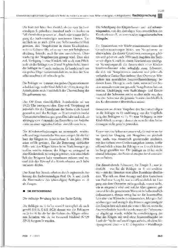 Vorschauseite 6: Schadensersatz wegen schwerer organisatorischer Fehler des Krankenhauses und schwerer Fehler von Belegarzt und Beleghebamme