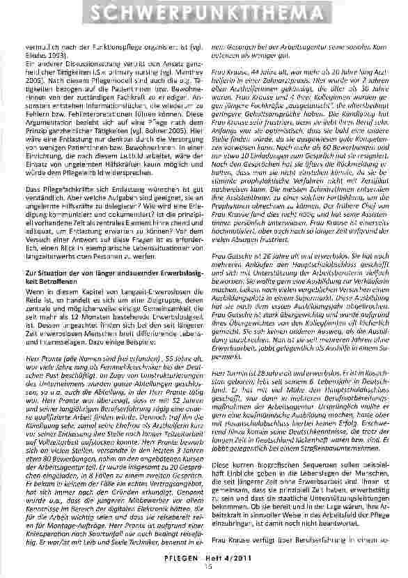 Vorschauseite 3: PFLEGENOTSTAND UND NEUE LÖSUNGEN? Zum Einsatz von erwerbslosen Personen in der Pflege -Diskussion und Positionsbestimmung