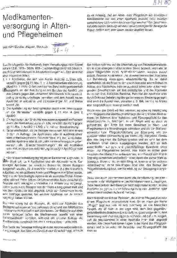 Vorschauseite 1: Medikamentenversorgung in Altenund Pflegeheimen