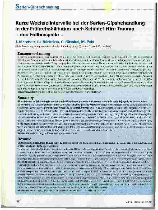 Vorschauseite 1: Kurze Wechselintervalle bei der Serien-Gipsbehandlung in der Frührehabilitation nach Schädel-Hirn-Trauma - drei Fallbeispiele