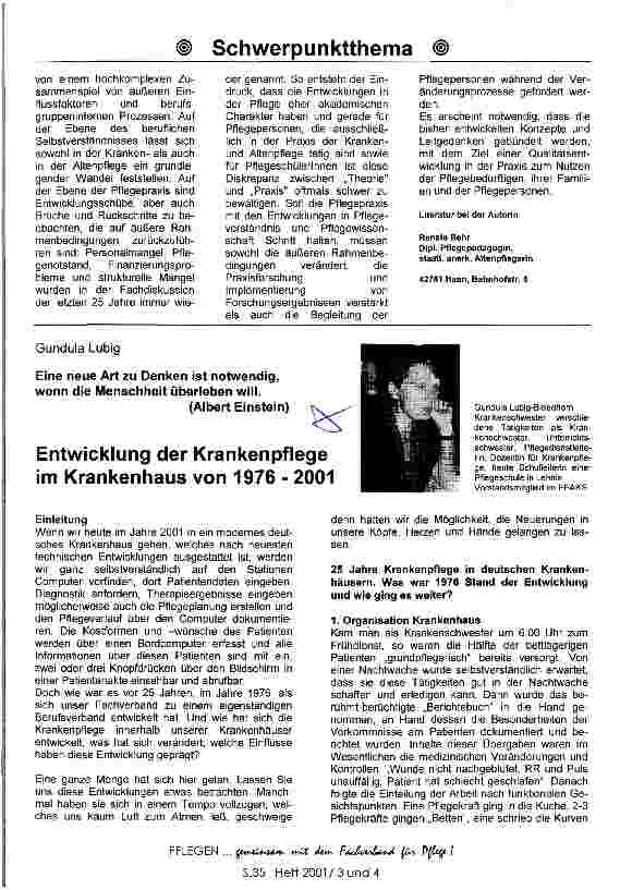 Vorschauseite 1: Entwicklung der Krankenpflege im Krankenhaus von 1976 - 2001