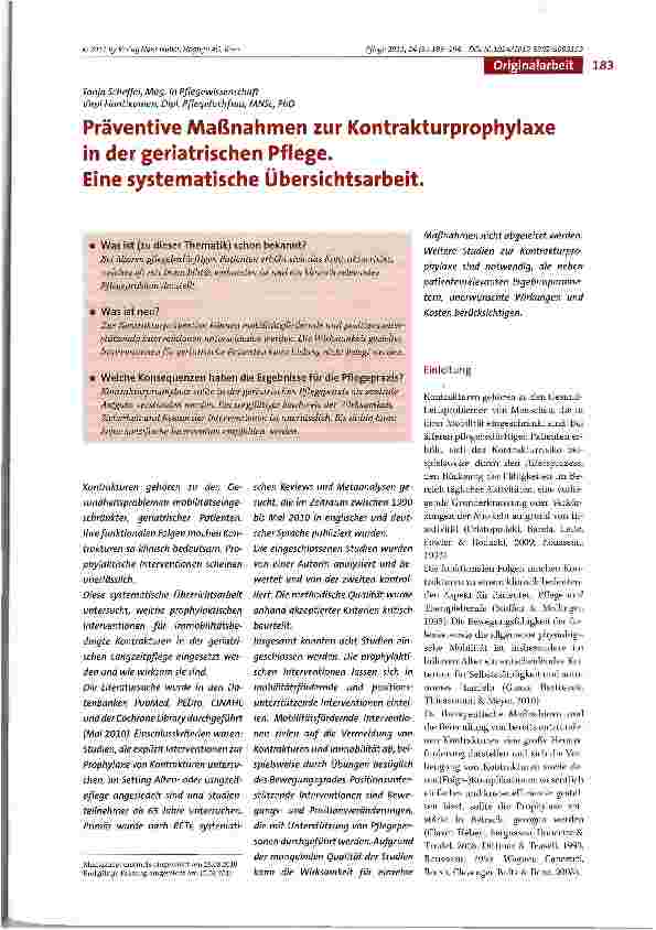 Vorschauseite 1: Präventive Maßnahmen zur Kontrakturprophylaxein der geriatrischen Pflege«Eine systematische Übersichtsarbeit.