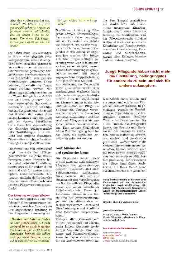 Vorschauseite 4: Der Pflegenachwuchs heute ganz anders als gestern
