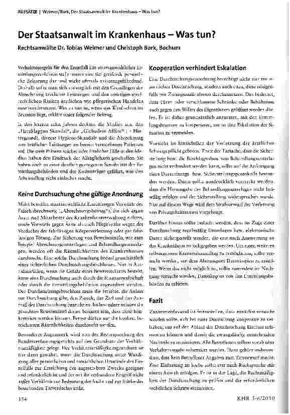 Vorschauseite 1: Der Staatsanwalt im Krankenhaus - Was tun?