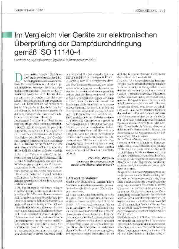 Vorschauseite 1: Im Vergleich: vier Geräte zur elektronischen Überprüfung der Dampfdurchdringung gemäß ISO 11140-4