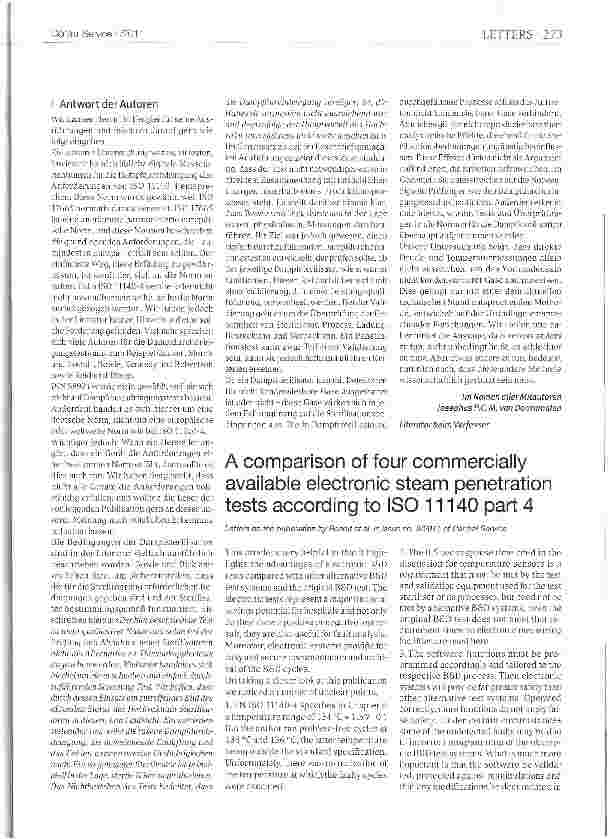 Vorschauseite 3: Im Vergleich: vier Geräte zur elektronischen Überprüfung der Dampfdurchdringung gemäß ISO 11140-4