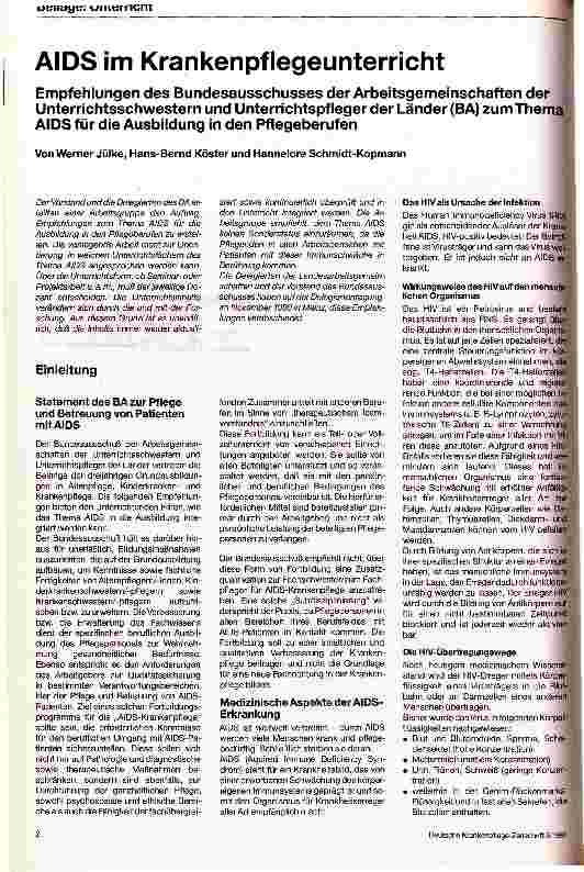 Vorschauseite 1: AIDS im Krankenpflegeunterricht