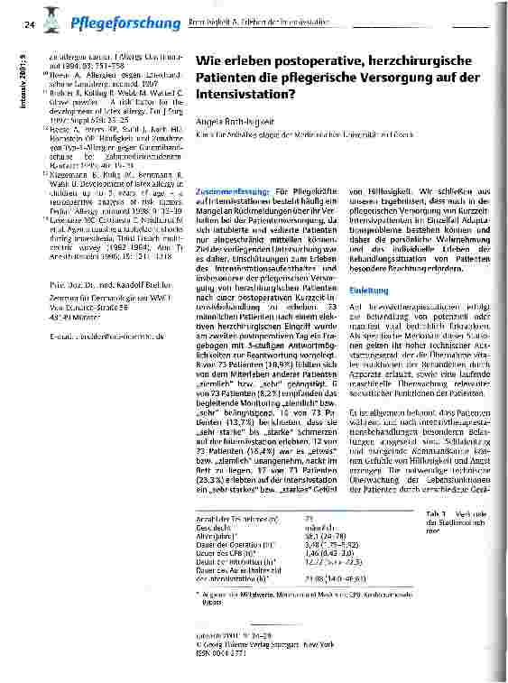 Vorschauseite 1: Wie erleben postoperative, herzchirurgische Patienten die pflegerische Versorgung auf der Intensivstation?